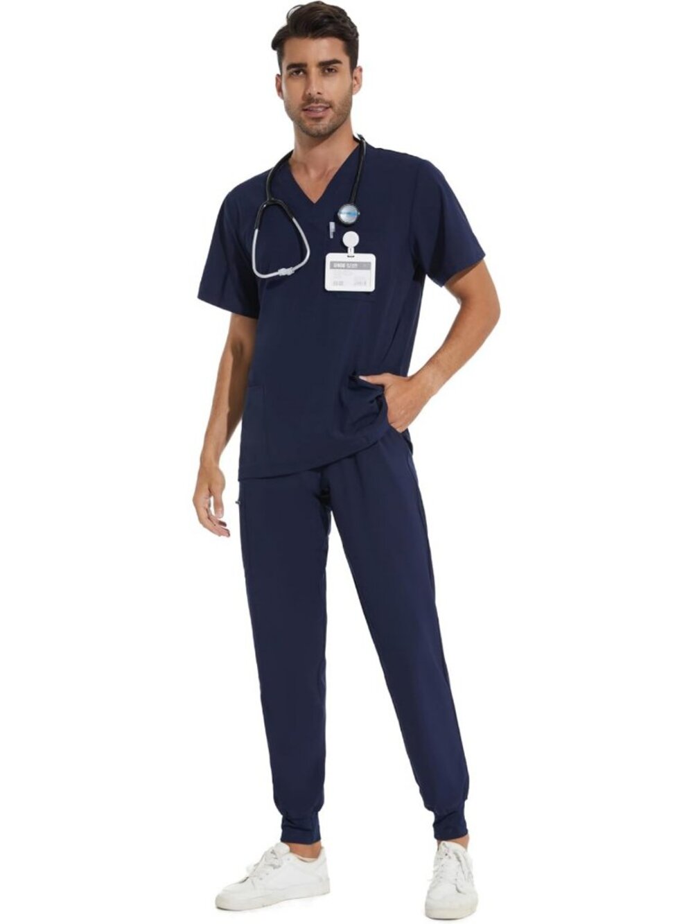 Comfortable Men's Scrubs Set - Stretch V-Neck Top & Jogger Pants with 9 Pockets